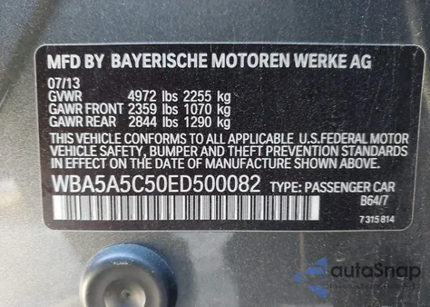 2014 BMW 528I z USA, uszkodzony, nr VIN WBA5A5C50ED500082